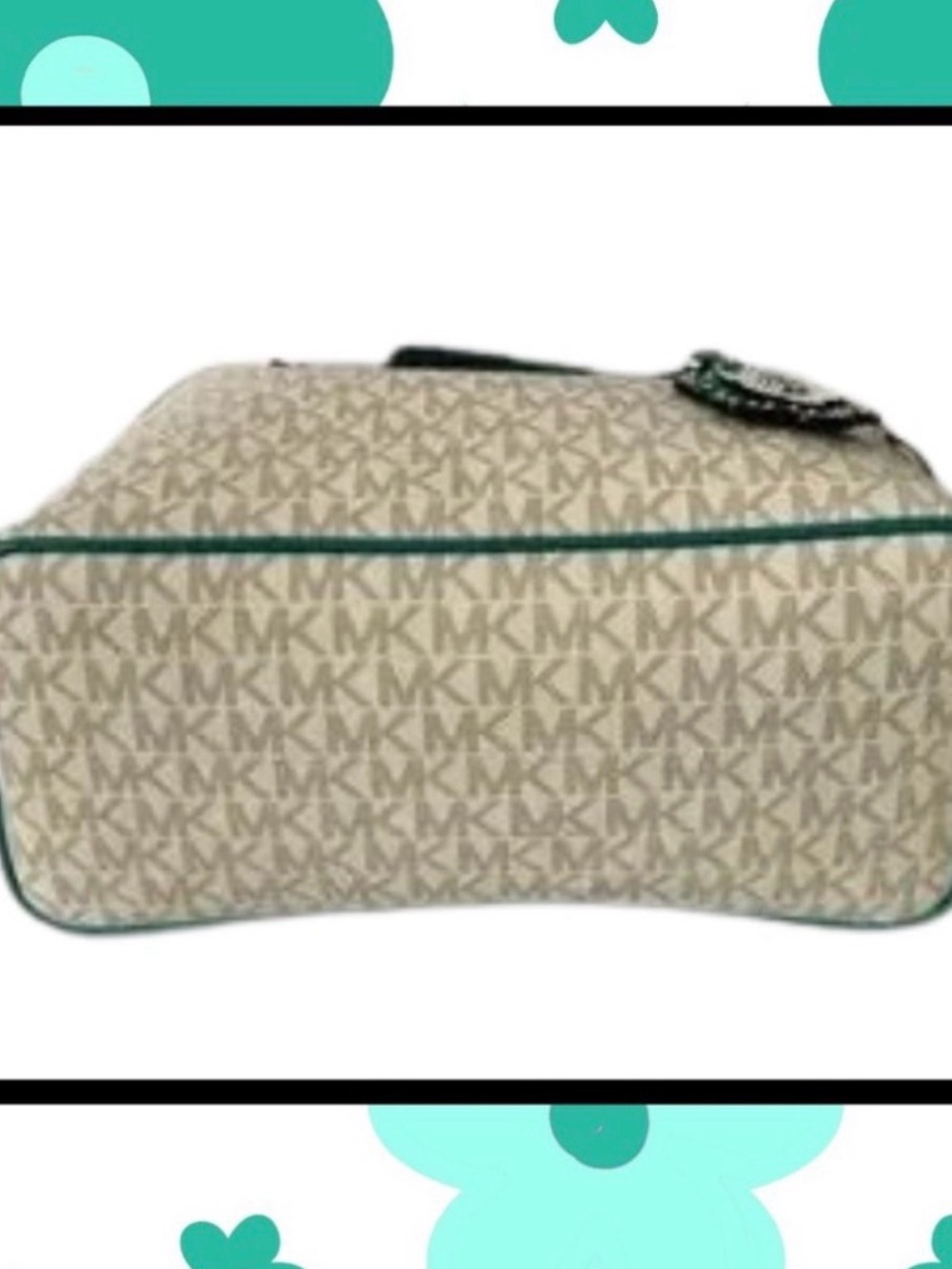 Michael Kors Beige Logo Tote with Turquoise Trim - Picture 4 of 7
